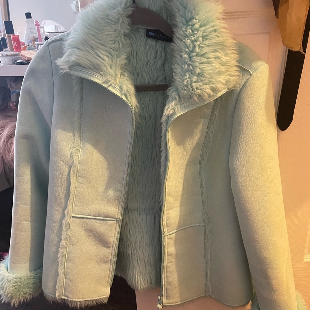 Vintage blue fur trimmed coat